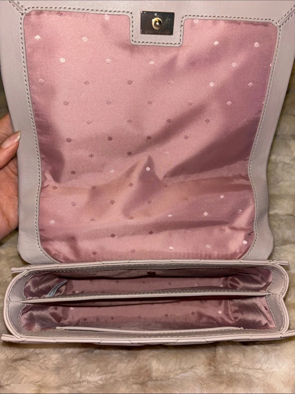 Kate spade Quilted Gray/Pink Leather Bag with Gold Logo